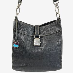 Dooney & Bourke Black Pebbled Leather Shoulder Bag Silver Hardware Paisley Lined